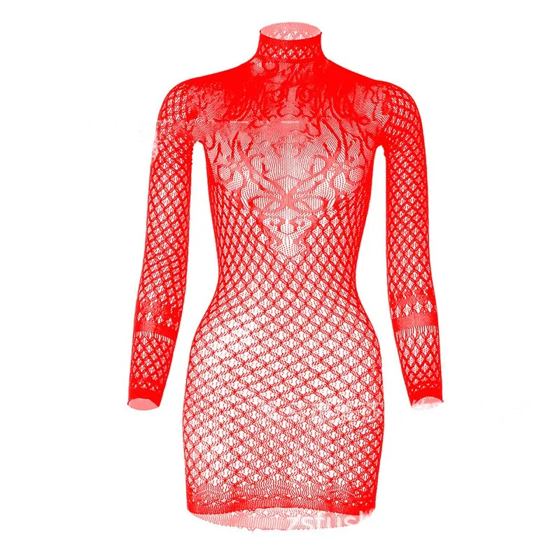 fashion Women Fishnet Halter Backless Dress Low Cut Tight Pencil Cute Dress Mini Dress Night Club Dance Dress Beatchwear Lingerie