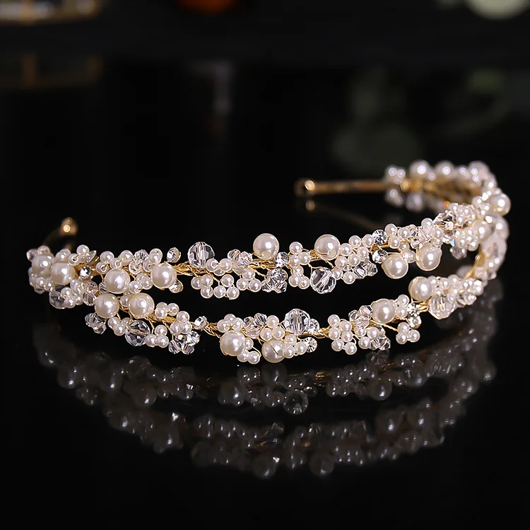 Metadun Gold Color Pearl Crystal Headband Hairband Tiara For Women Bride Hair Jewelry Wedding Hair Accessories Party Crown Headdress