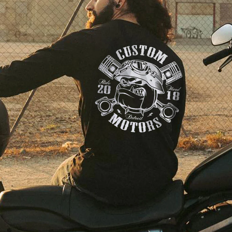 CUSTOM MOTORS Helmet Bulldog Print Men's Long Sleeve