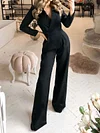 Fashion Solid Color V-Neck Empire Loose Long Sleeve Jumpsuit