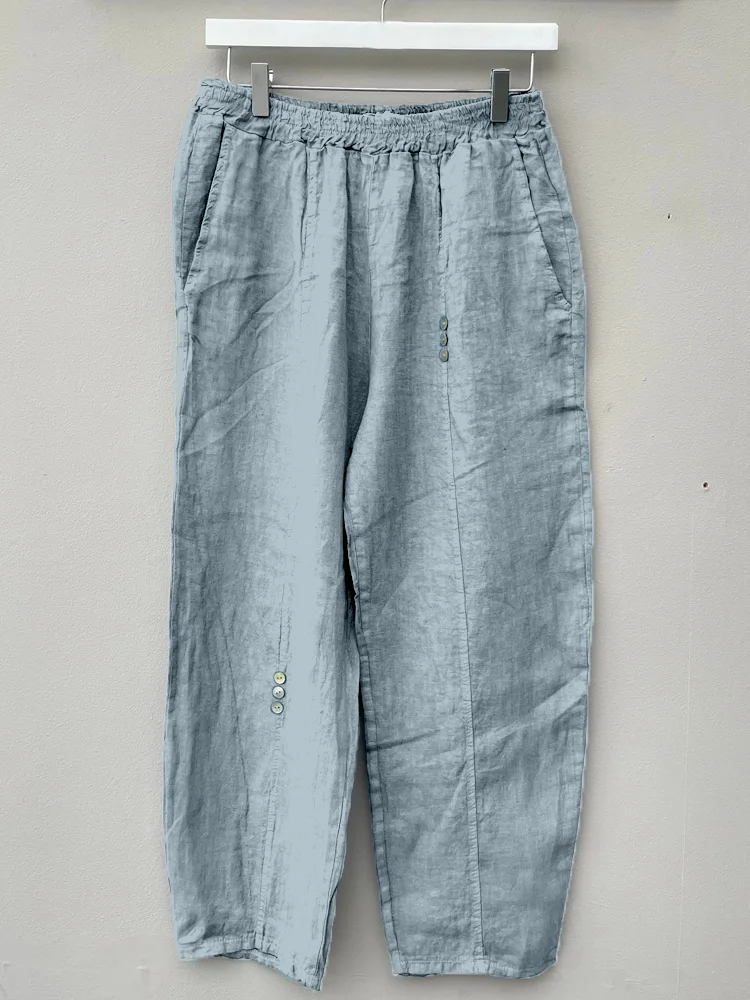 Pure Color Linen Blend Button Trousers