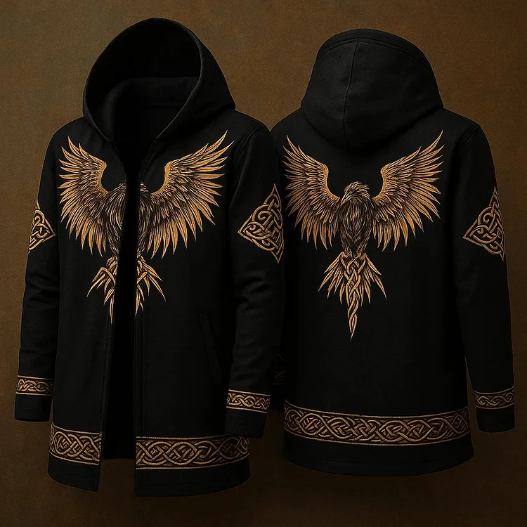 Men's Viking Eagle Knot Vintage Nordic Hooded Jacket