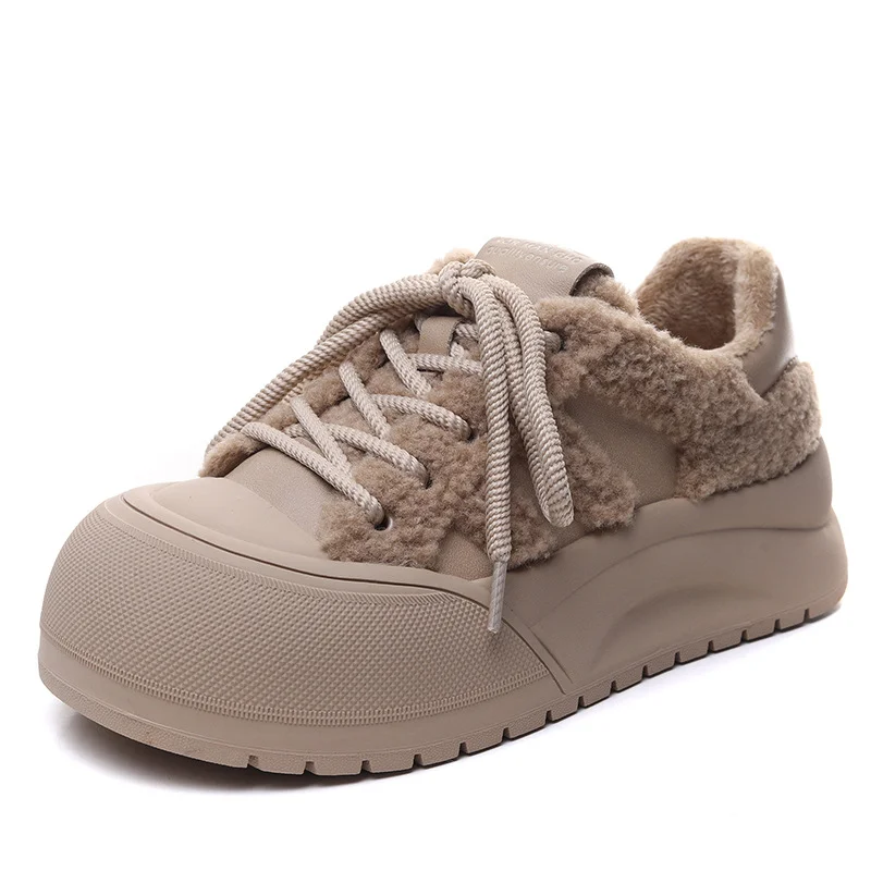 Yyvonne Cotton Shoes Women 2025 Winter New Thick Soles Increase Plus Velvet Warm Hair Shoes Big Head Casual Shoes