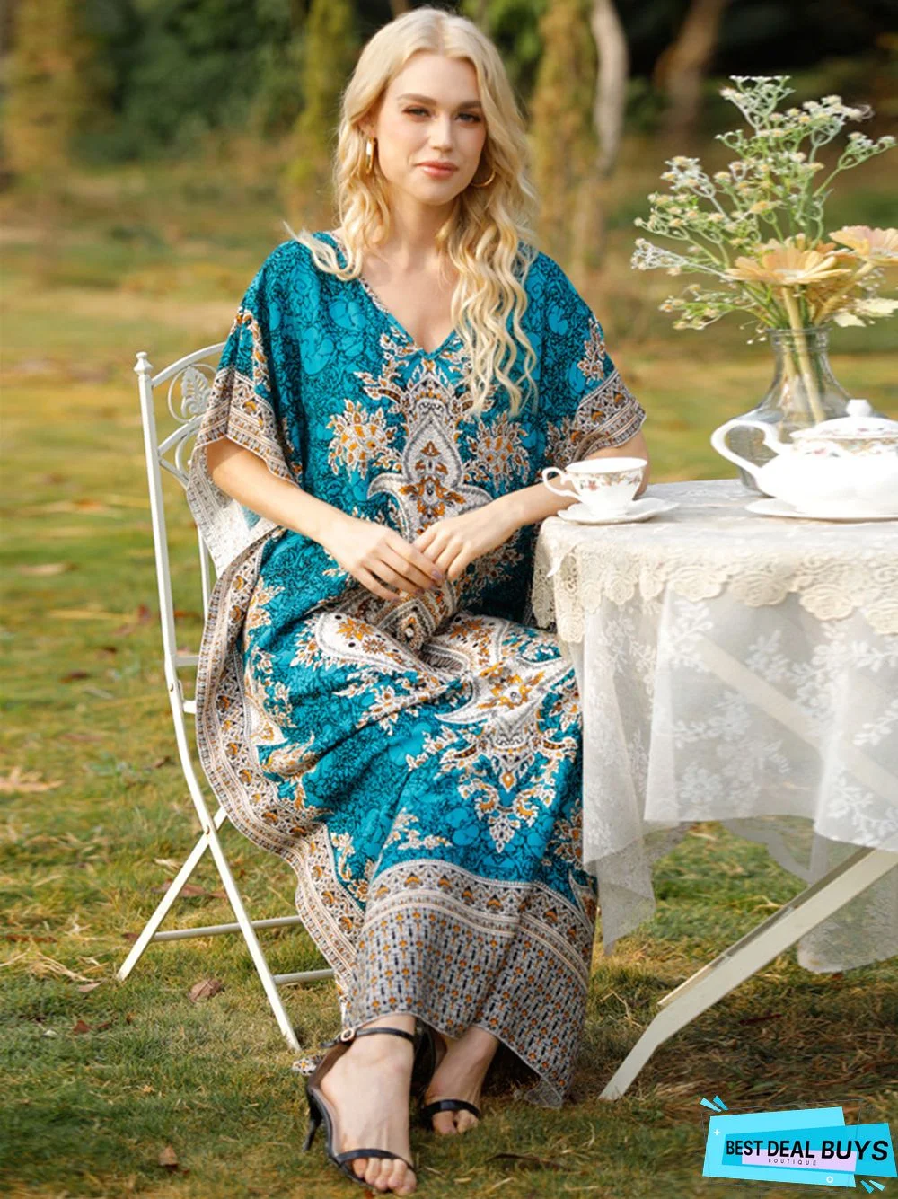 Women's Print Skirt Plus Size Loose Robe Seaside Holiday Dress