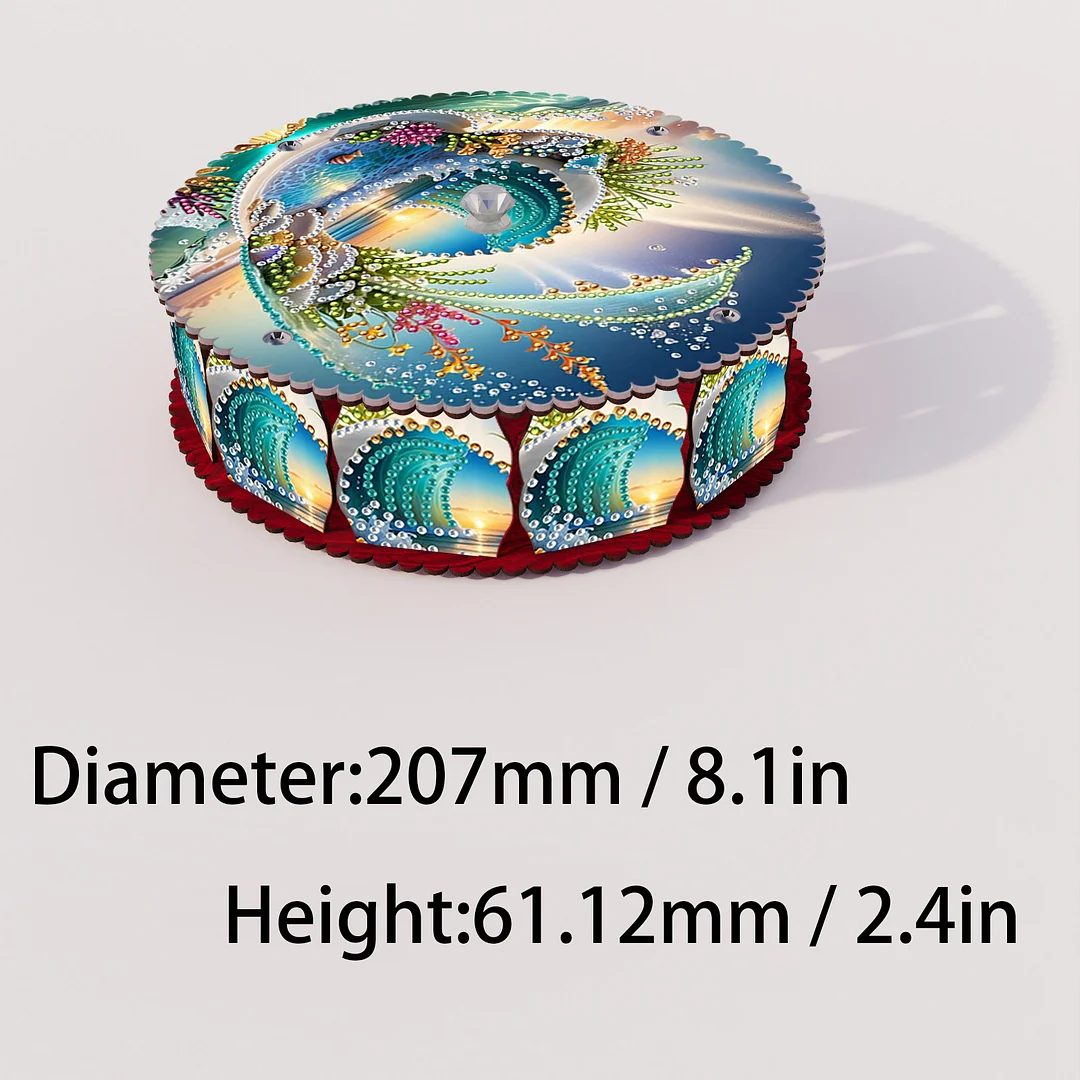 Waves 5D DIY Diamond Art Painting Snack Box with Lid Home Wood Storage Organizer