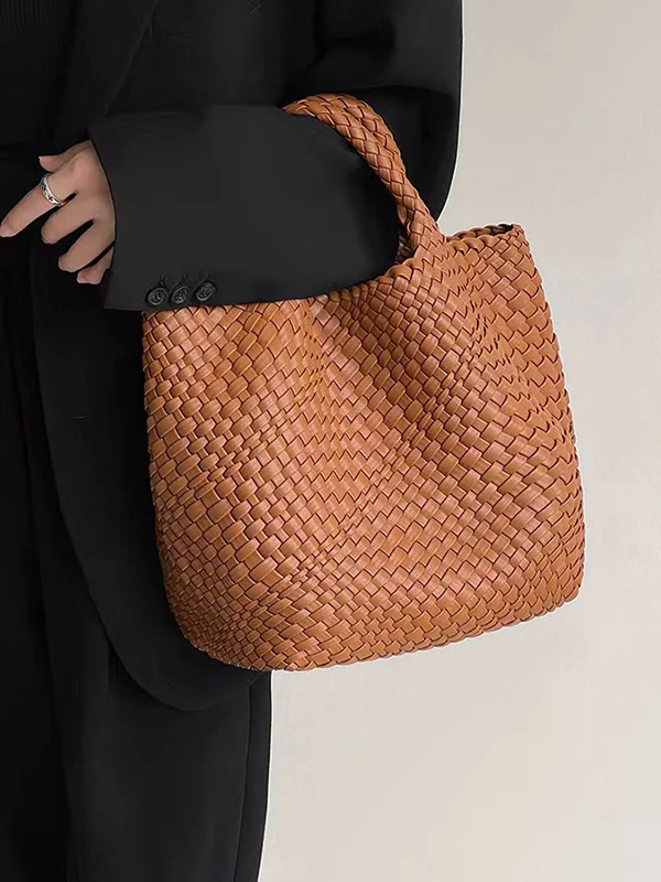 Solid Color Woven Tote Bags Handbags