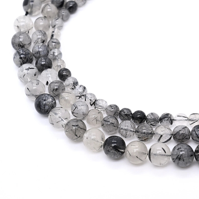 1 Strand/Package 10mm 6mm 8mm Hole Under 1mm Hole 1~1.9mm Natural Stone Black Hair Crystal Grade A Round Simple Lines Polished Jewelry Accessories