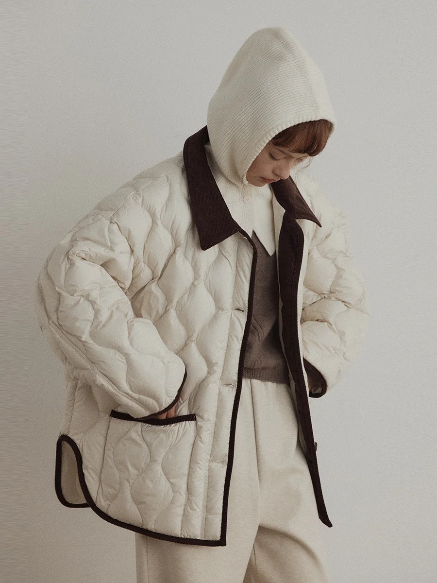 Toloer [Daihe] New Winter Leisure Lapel 90 White Duck Velvet Ultra Light Seam Color Jacket Down Jacket V5669-Outfit Ideas