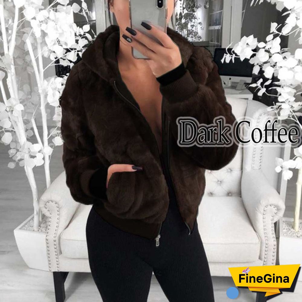 Winter Women Warm Hooded Coat Ladies Warm Plush Hooded Women Faux Fur Coat Winter Warm Zipper Jacket Plus Coat