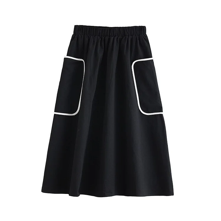 Casual Solid Color Patchwork Pockets A-line Skirt