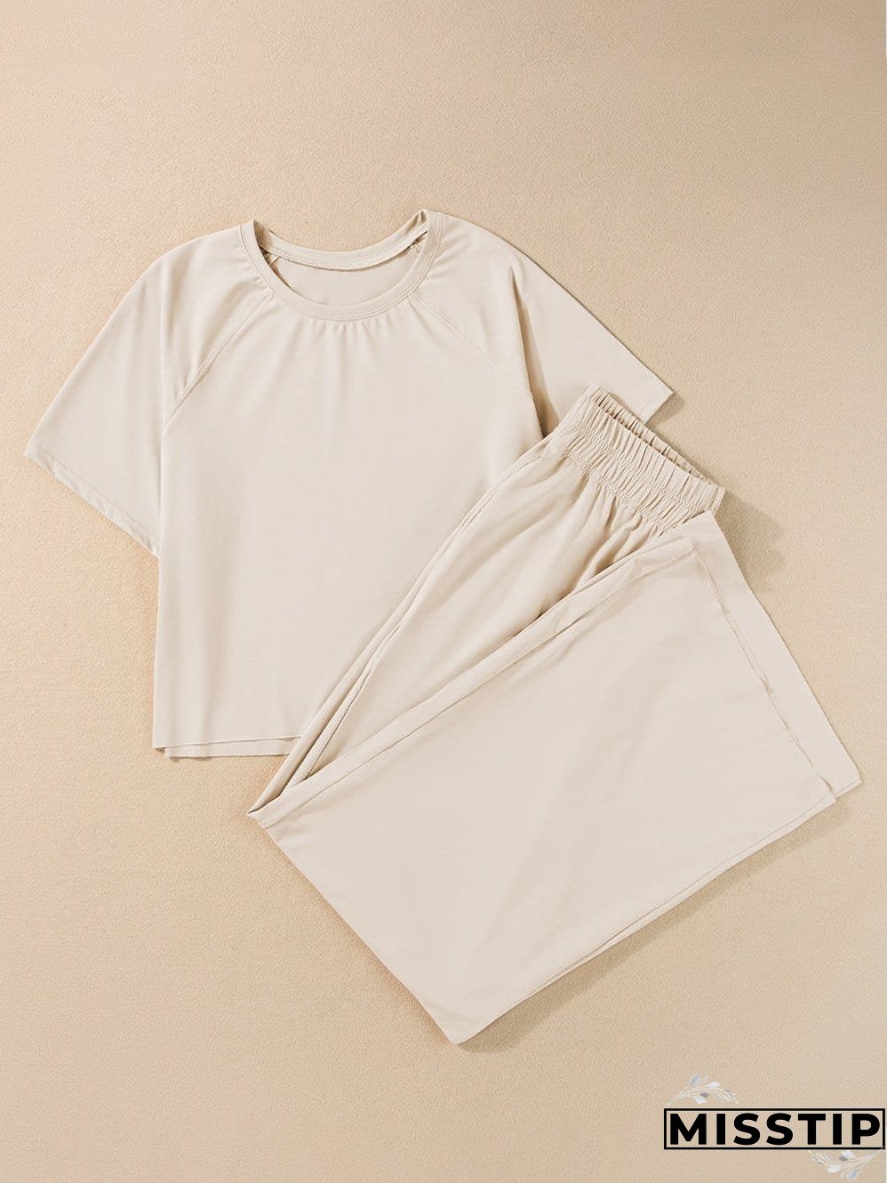 White Raw Edge Loose Tee and Wide Leg Pants Matching Set