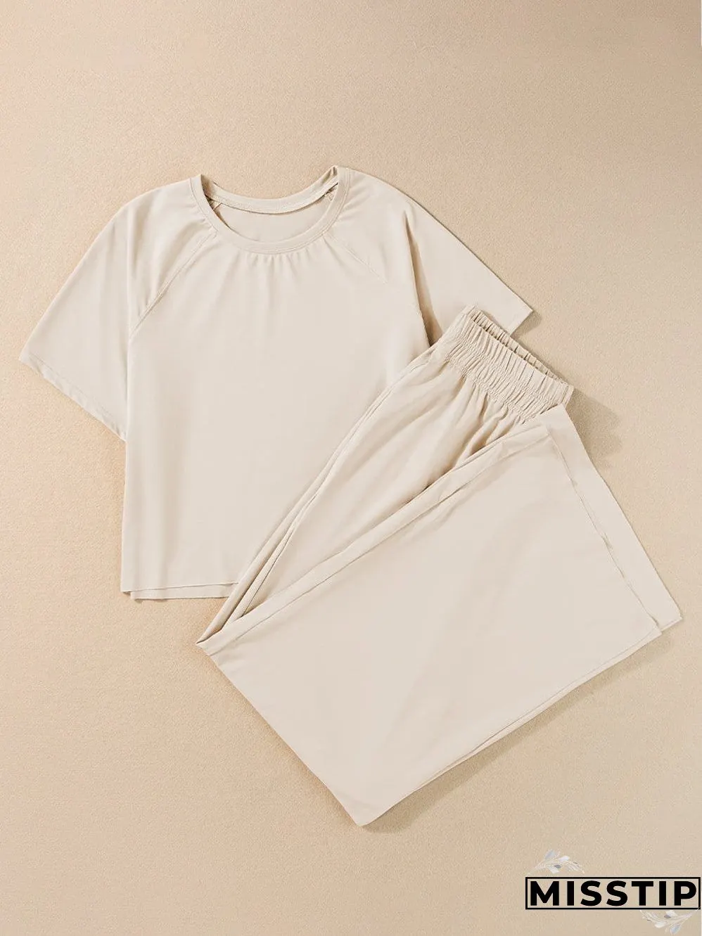 White Raw Edge Loose Tee and Wide Leg Pants Matching Set
