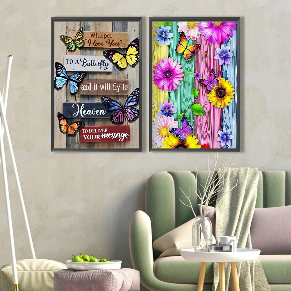 2pcs Diamond Painting - Full Round Drill - Butterfly(Canvas|40*60cm)