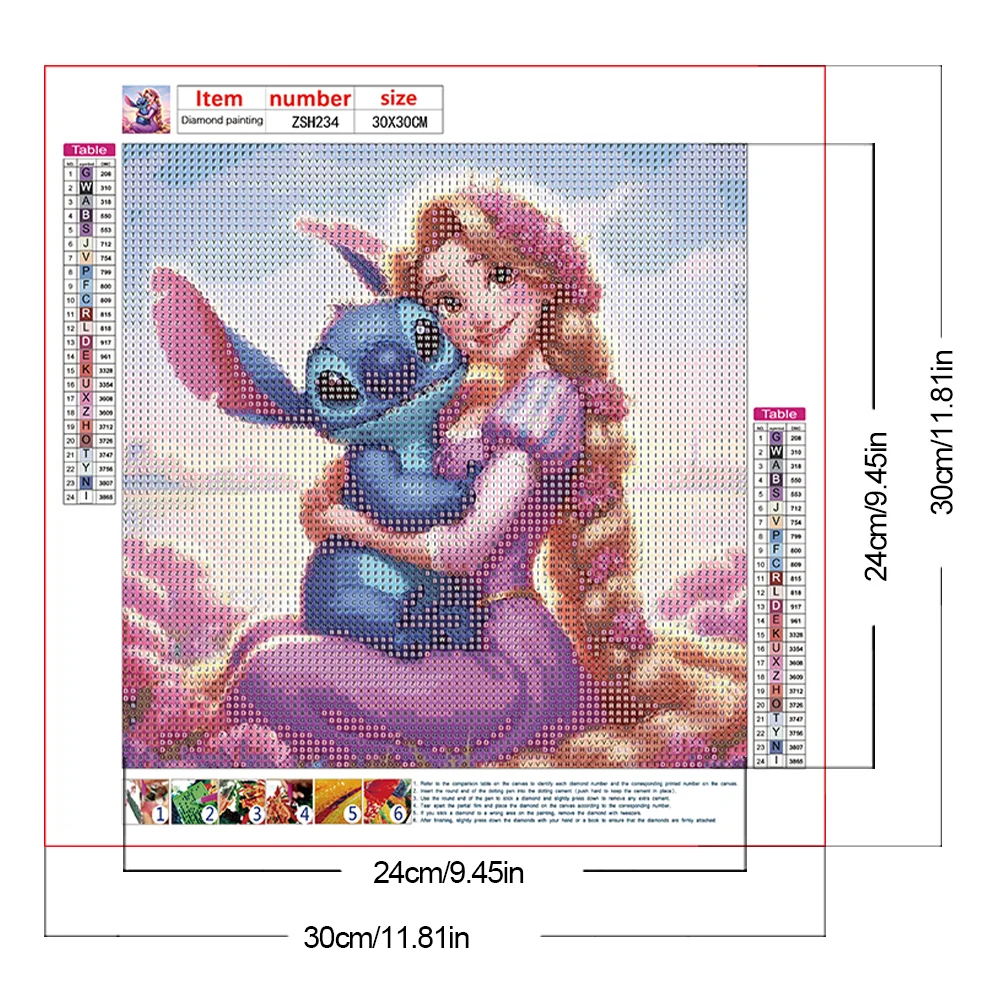 Diamond Painting - Full Round Drill - Stitch With Princess(Canvas|30*30cm)