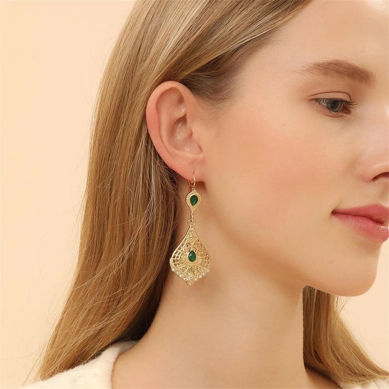 1 Pair Elegant Vintage Style Lady Geometric Inlay Zinc Alloy Zirconia 18K Gold Plated Drop Earrings