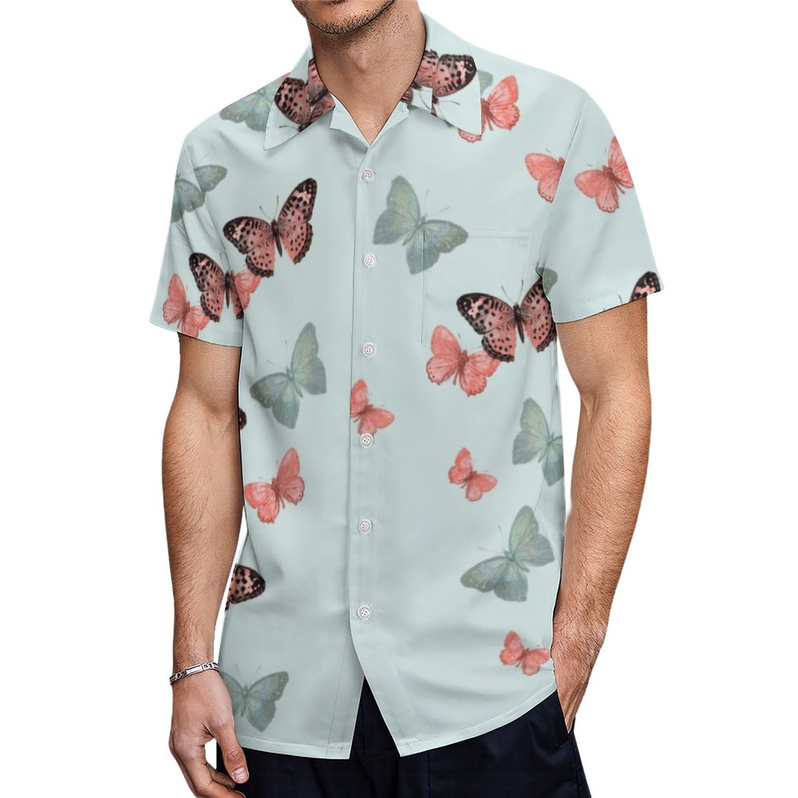 Butterfly Pattern In Blue Coral And Teal Hawaiian Shirt Mens Button Down Plus Size Tropical Hawaii Beach Shirts