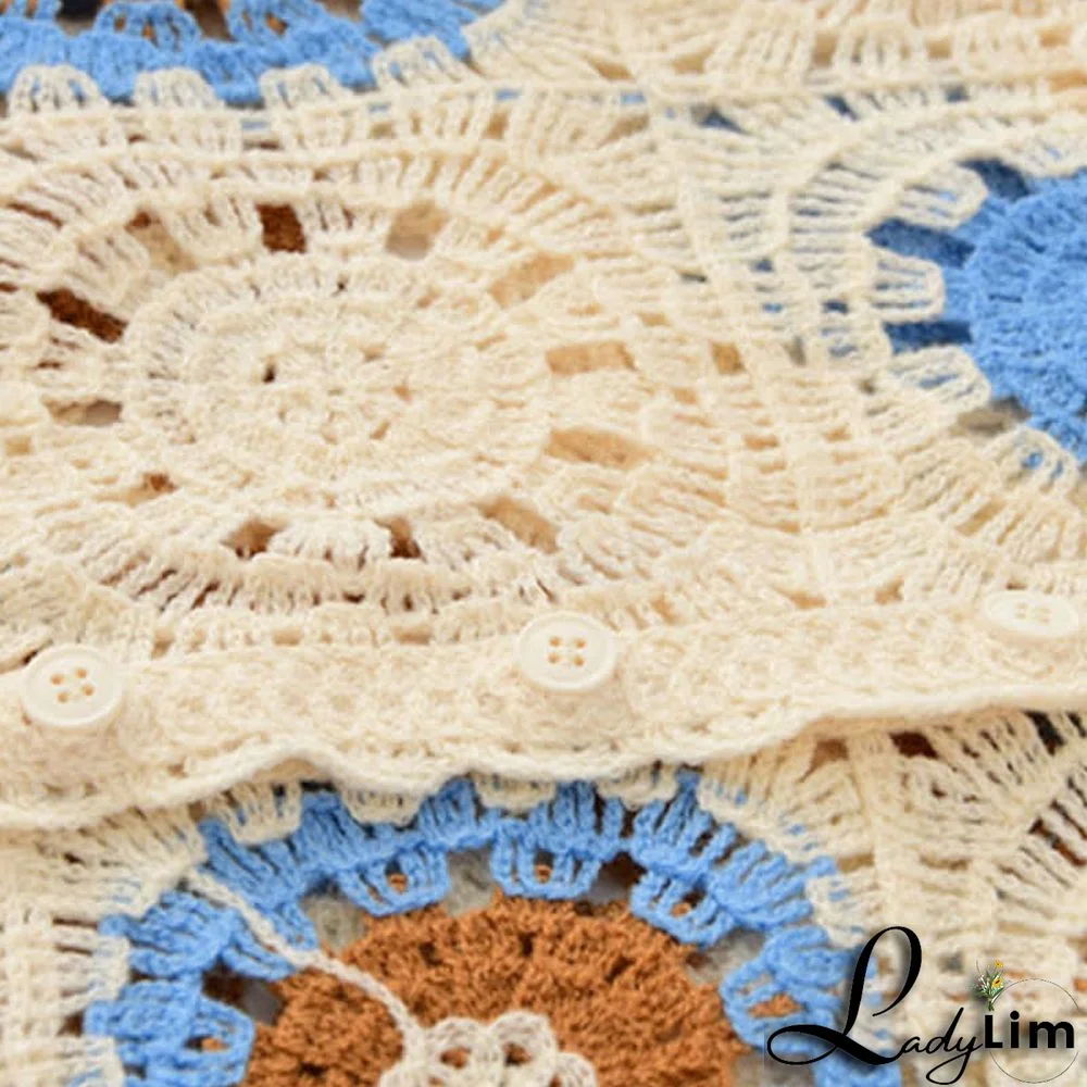 Crochet Hollow T-Shirt Fringed Split Denim Pants Two Pieces Set