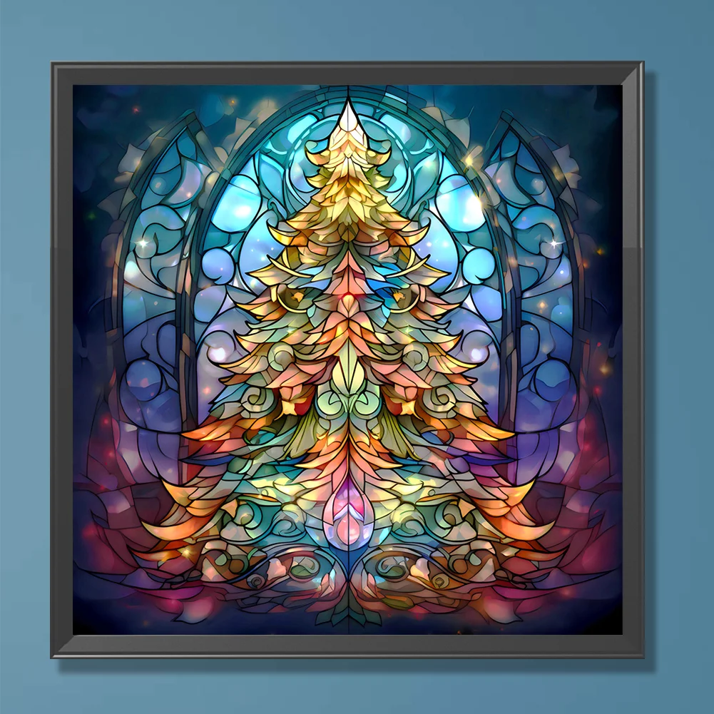 Diamond Painting - Full Round Drill - Stained Glass Christmas Tree(Canvas|30*30cm)