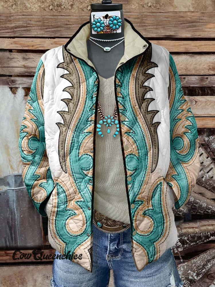 Women’s Western Print Casual Quilted Jacket Multicolor / S