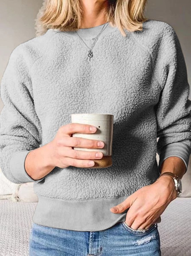 Casual Plain Cotton-Blend Crew Neck Shirts & Tops
