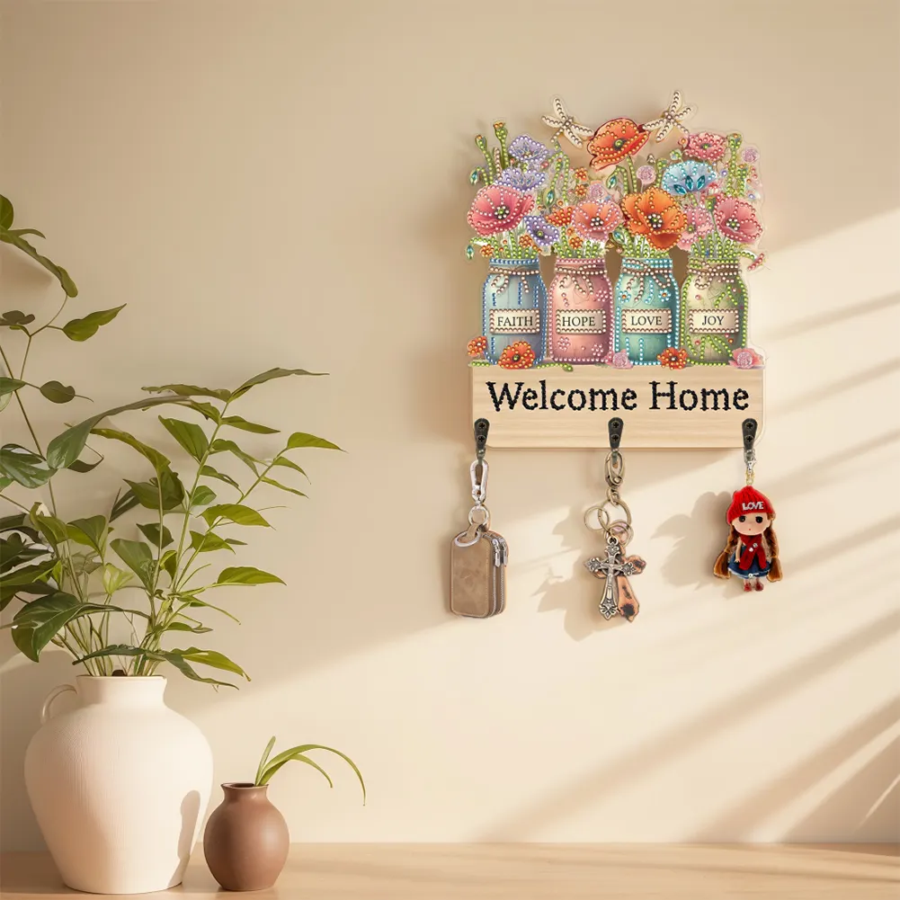 DIY Wooden Vase Diamond Art Hanging Hook Rail Diamond Painting Art Craft Wall Hooks