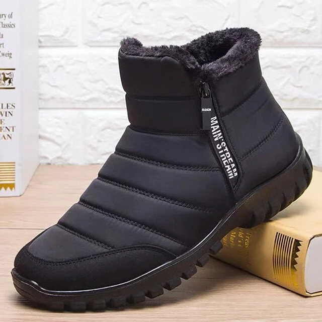 Men's Waterproof Warm Cotton Zipper Snow Ankle Boots - vzzhome