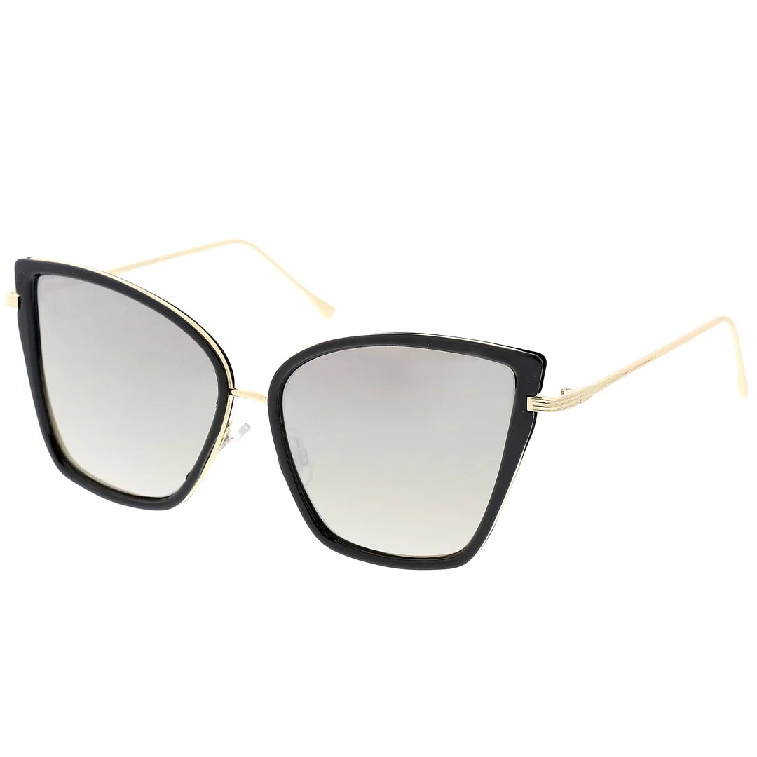 Women's Oversize Cat Eye glasses With Slim Arms Colored Mirror Lens 56mm