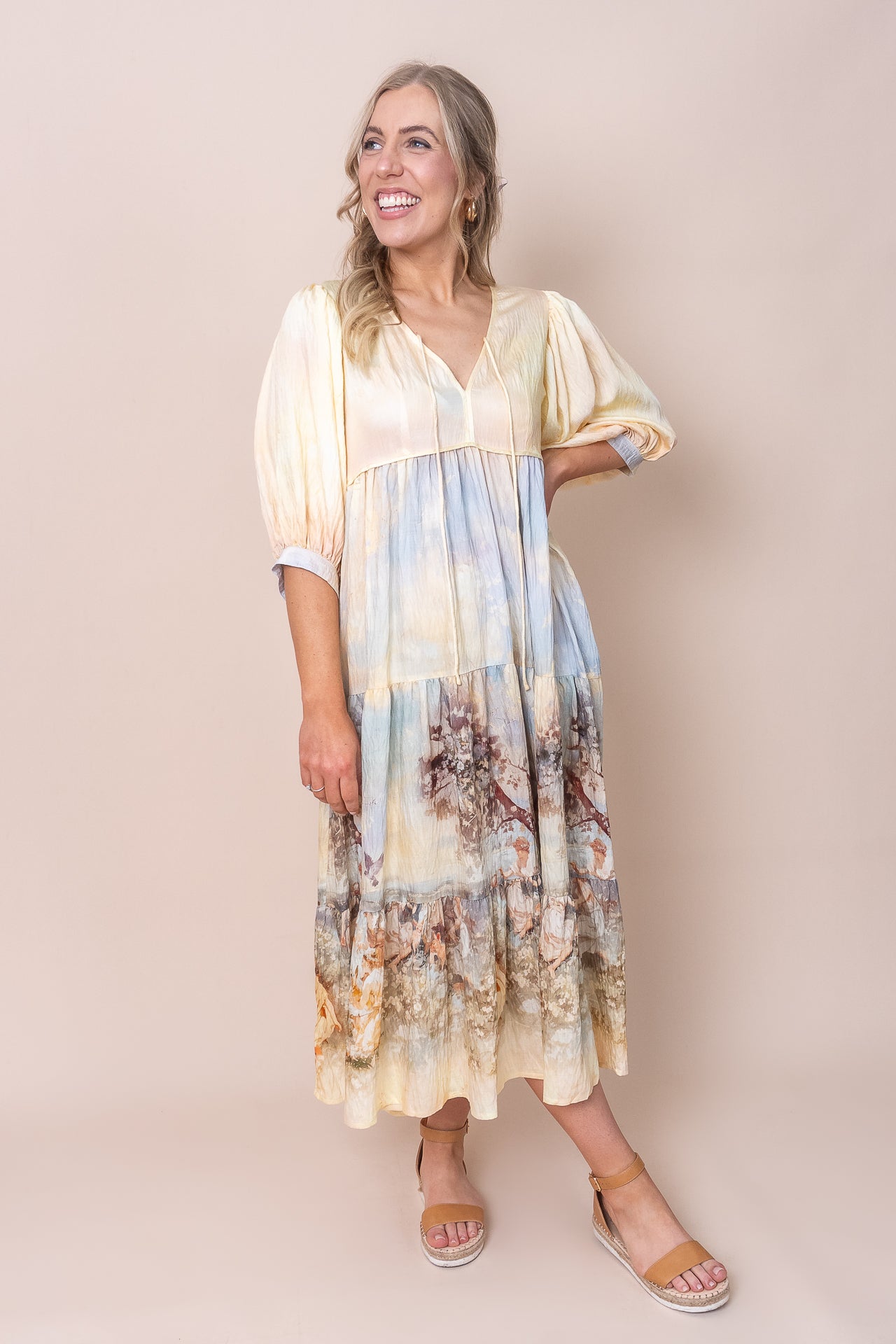 Juliet Midi Dress in Lemon Multi