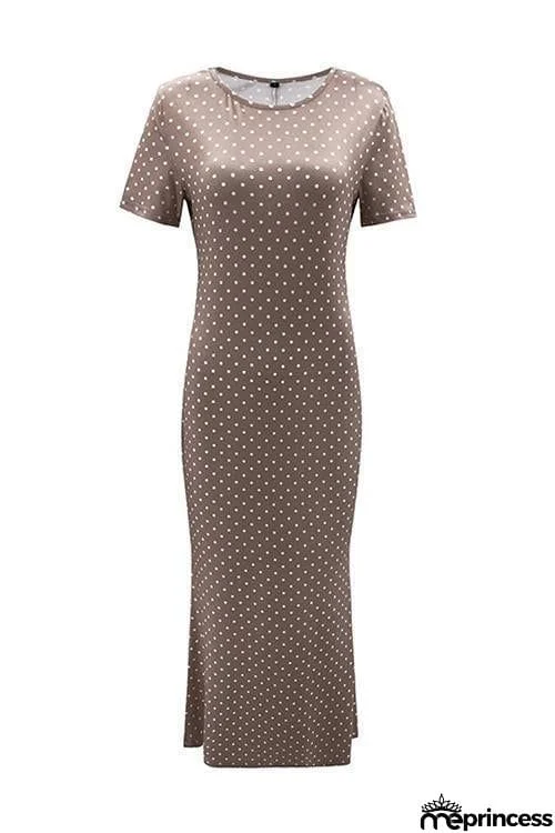 Polka Dots Short Sleeve Maxi Dress