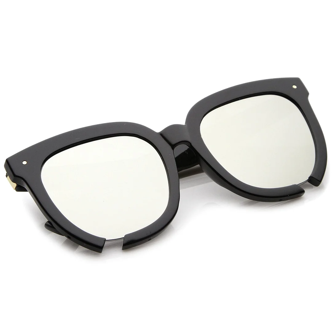 Oversize Notch Detail Square Colored Mirror Flat Lens Horn Rimmed glasses 54mm