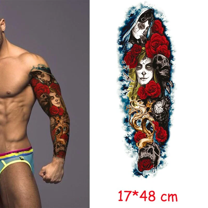 waterproof temporary tattoo sticker full arm lion king angel warrior lightning tree flower fake tatto flash tatoo to man woman