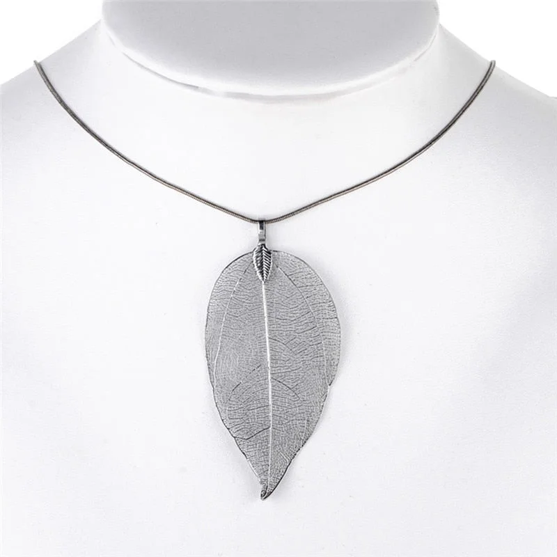 Natural Long Leaf Pendants Necklace Female Necklaces Fashion Jewelry For Women Stray Leaves Unique Sweater Pendant
