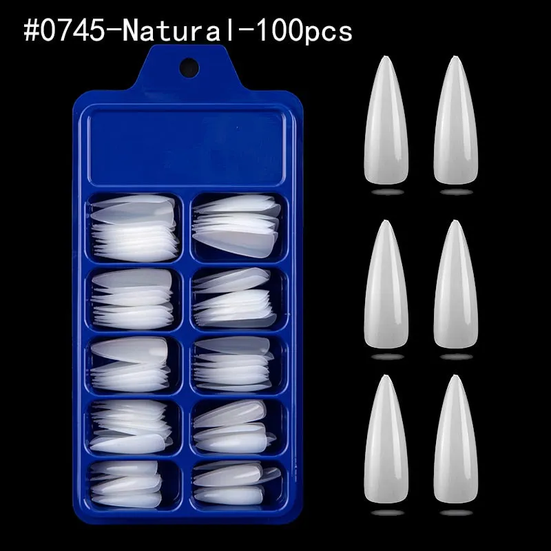 100pcs Professional Fake Nail Tips Coffin Long Ballerina Full Cover Nail Art 10 Sizes Colorful Press on Nails Manicure Soft Box-Nail Inspo