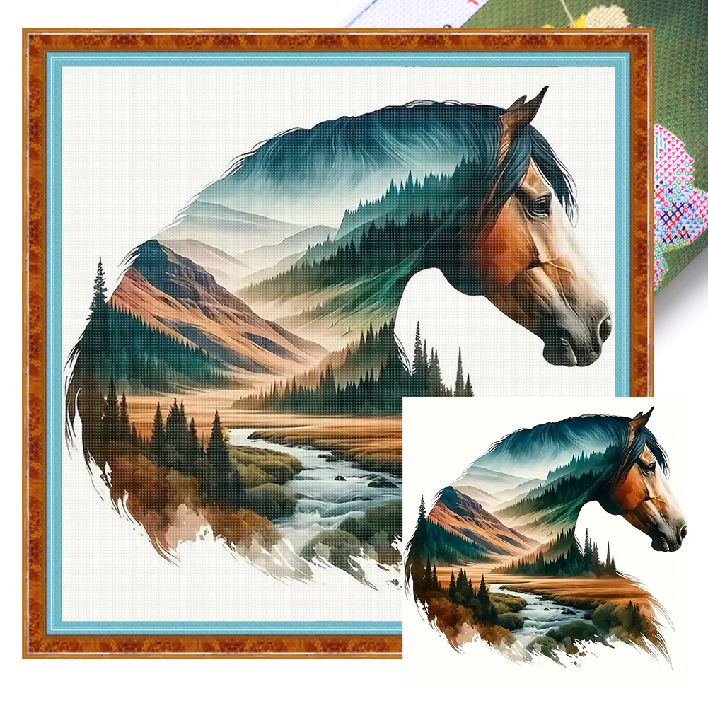 Silhouette-Horse Full 11CT Pre-stamped Canvas(45*45cm) Cross Stitch
