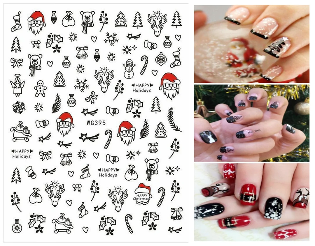3D Christmas Autumn Winter Nail Sticker Santa Claus Elk Snowman Christmas Tree Star Deer Sliders Manicure Art Gel Polish Decals-Nail Inspo