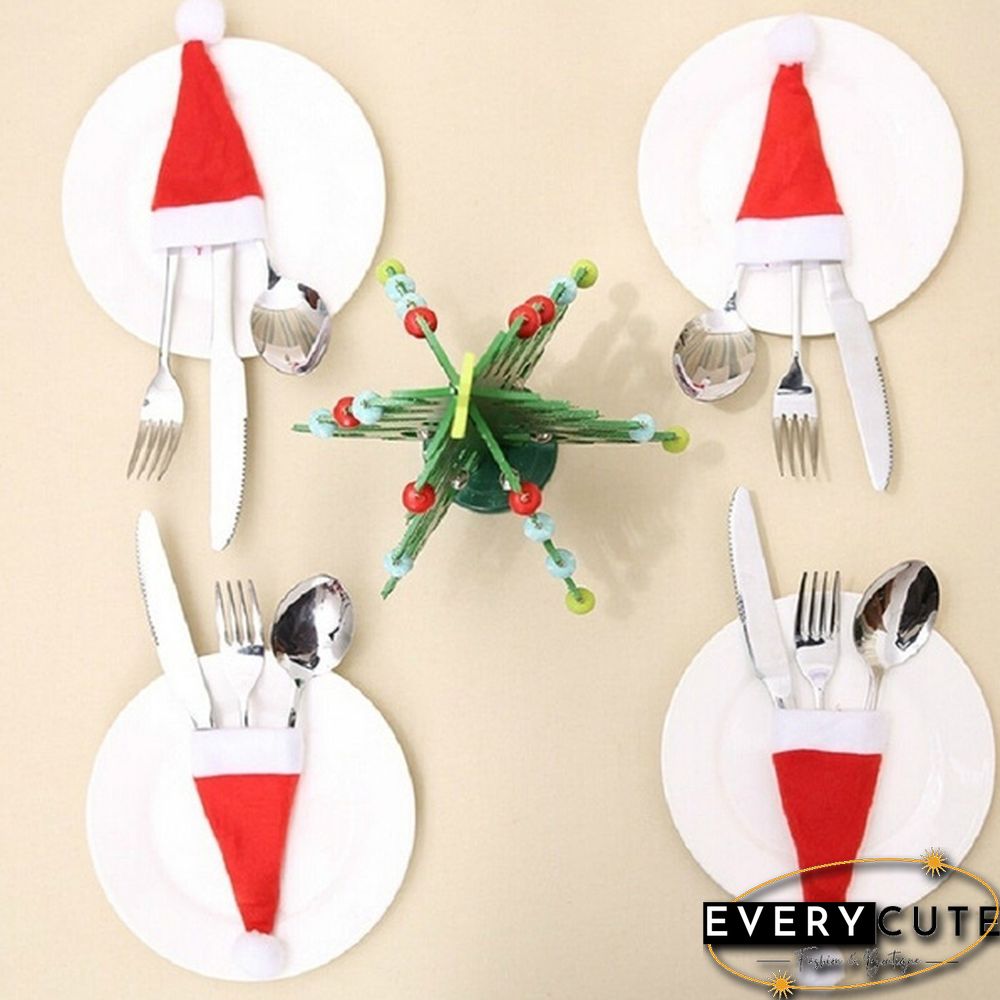 10Pcs/Set Mini Christmas Decoration Santa Hats Knife Fork Silverware Holders For Lollipop Xmas Party Dinner Organizers Decorations Supplies