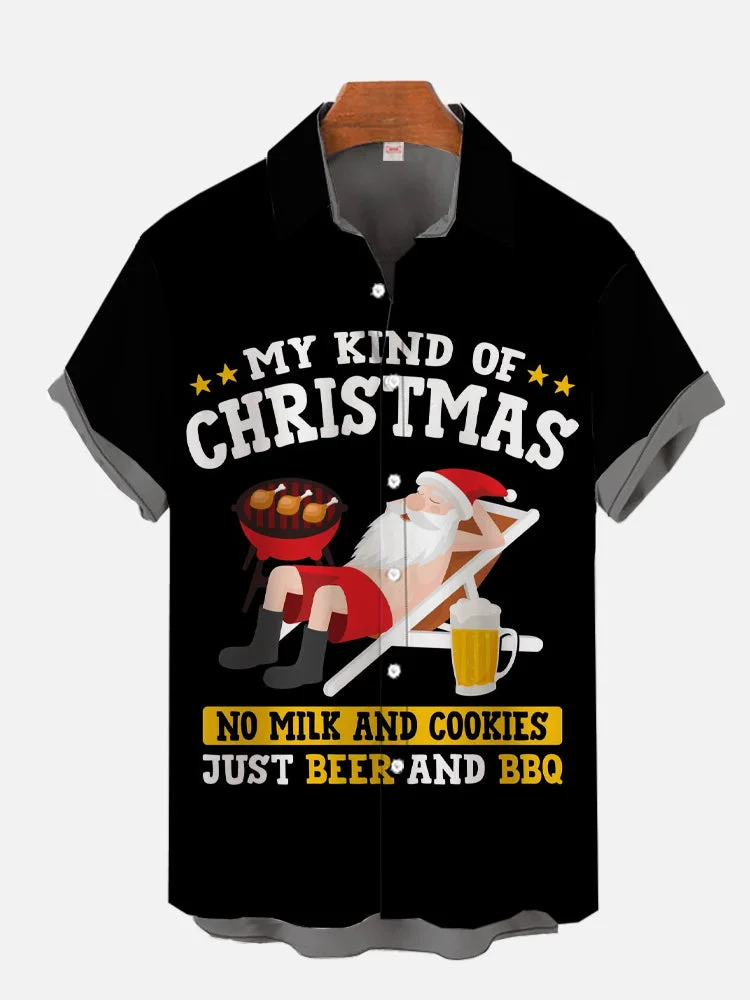 My Kind Of Christmas Beer, BBQ and Santa Printing Men's Short Sleeve Shirt
