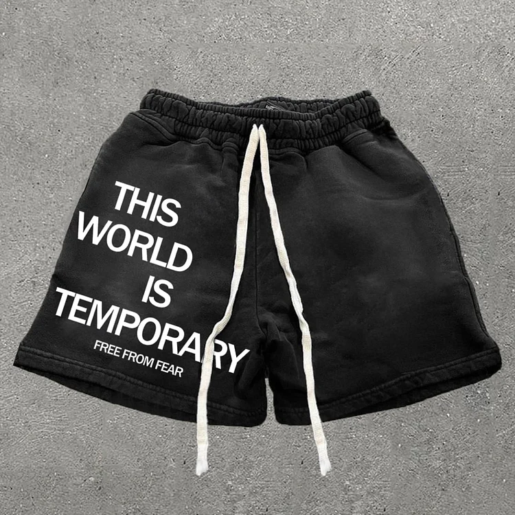 This World Is Temporary Print Drawstring Shorts SOPULA