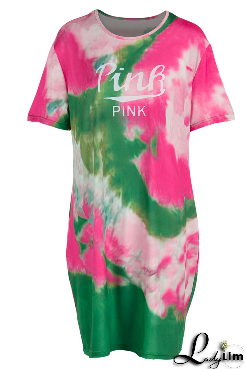 Purple Fashion Casual Letter Print Tie-dye O Neck Short Sleeve Dress Dresses