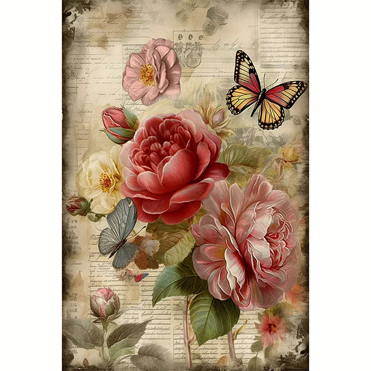 【Huacan Brand】Retro Poster – Flowers Butterfly 11CT Stamped Cross Stitch 40*60CM