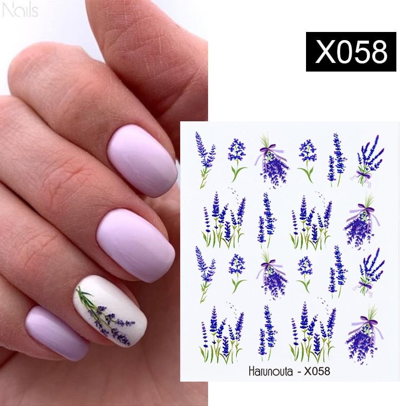 Harunouta Purple Lavender Floral Nail Art Water Decals Stickers Flower Leaves Nail Art Transfer Slider For Nails DIY Decoration