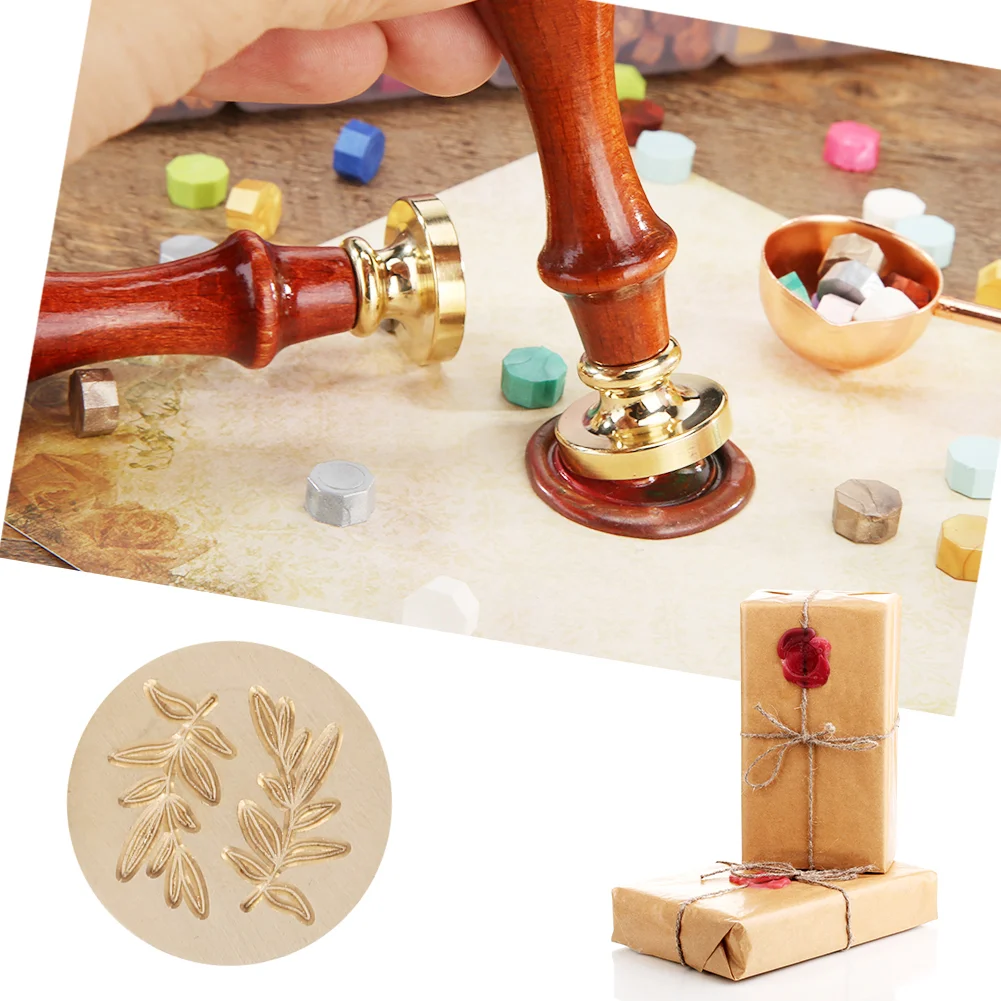 Wood Handle Paint Seal Retro Plant Pattern DIY Wax Seal Stamp Post Decor