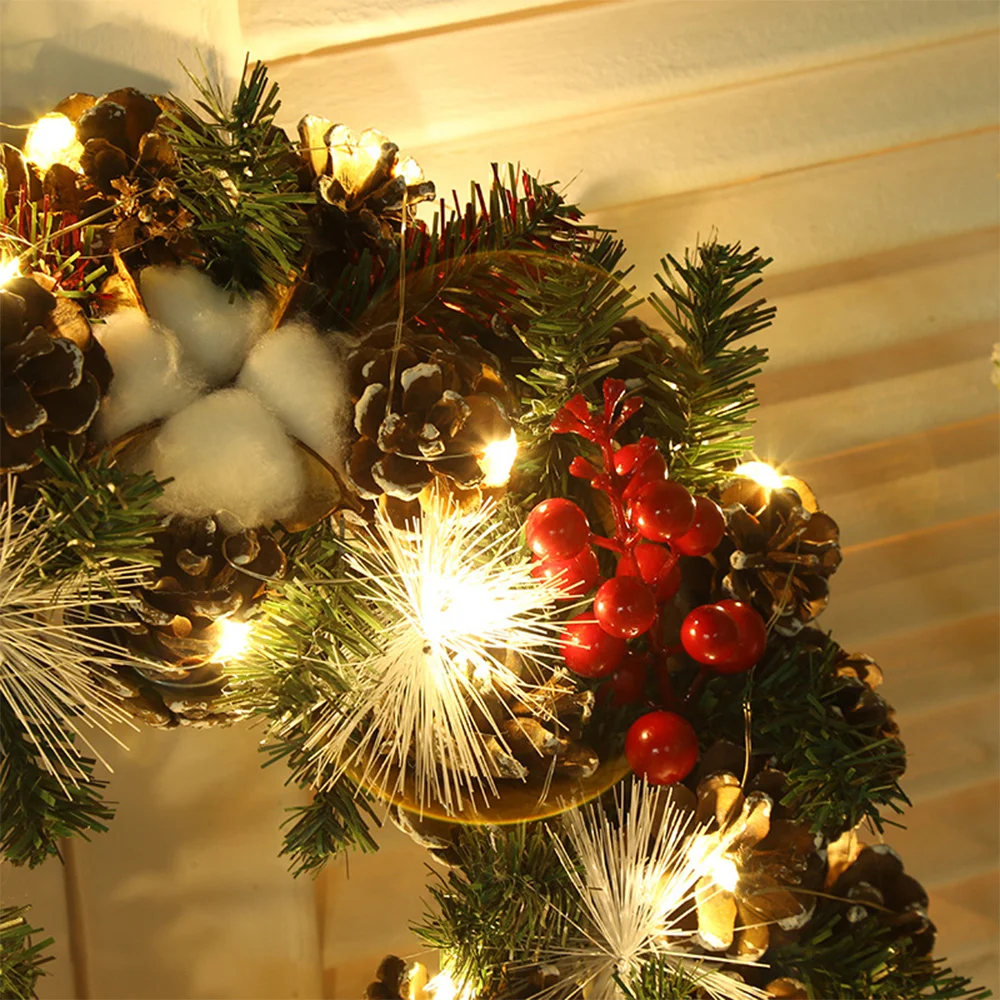 New Christmas wreath with lights decorations simulated rattan circle