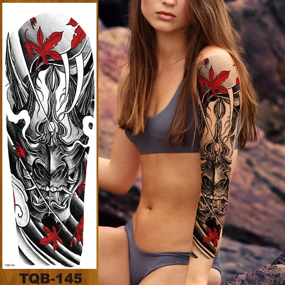 Full Flower Arm Temporary Tattoo Sticker Man Woman Body Leg Fake Tatoo Skull Night Demon Grim Reaper Good and Evil Waterproof