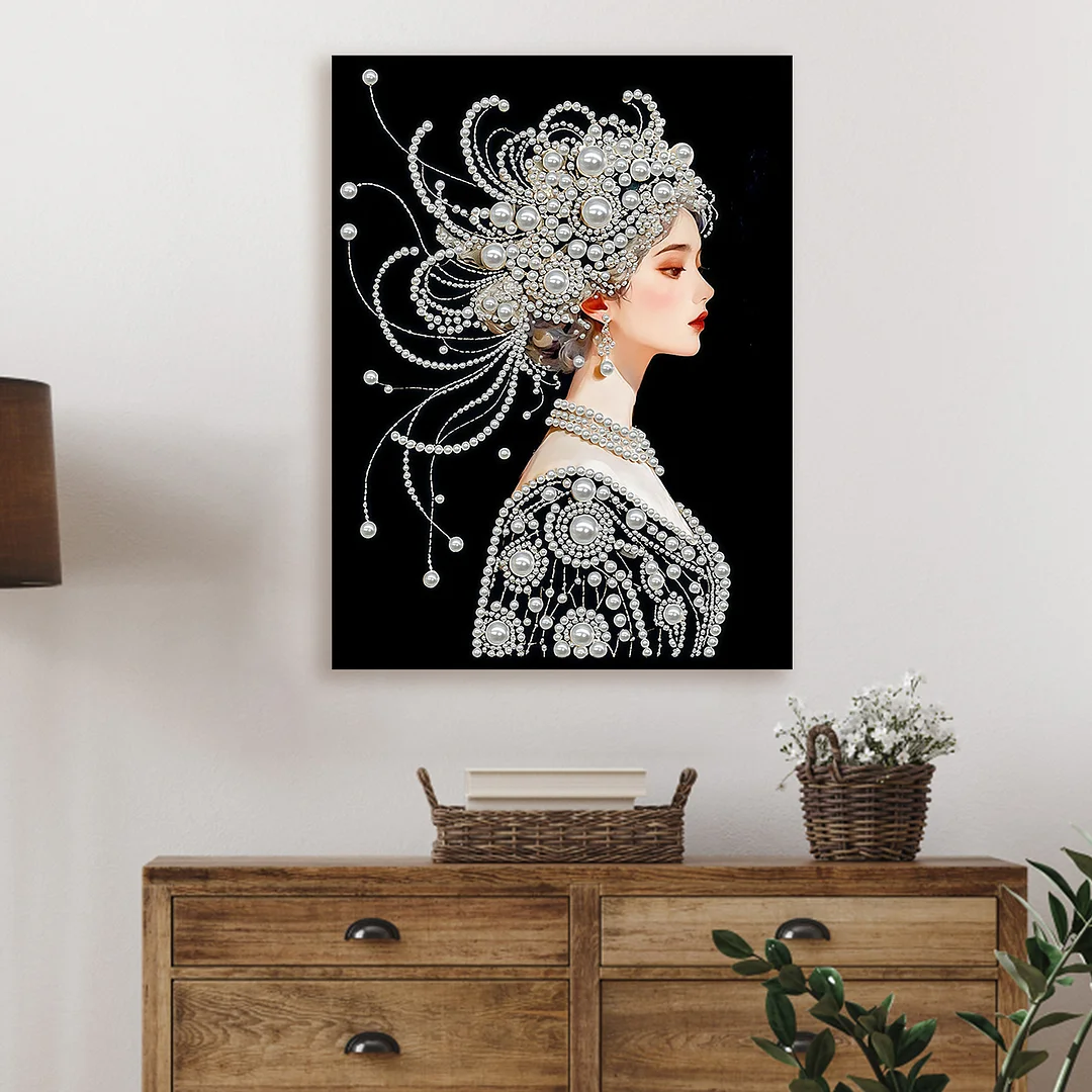 Ancient Girl DIY Pearl Diamond Art Painting Kit with Frame 11.81x15.75in Decor