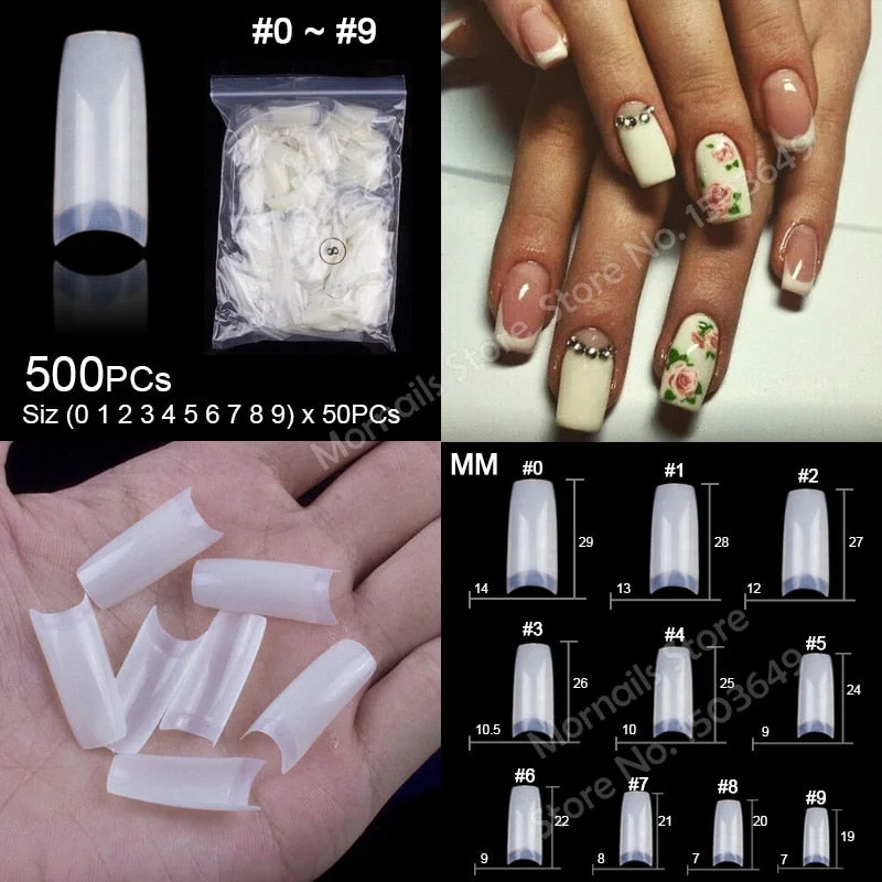 500 Pieces Of Ballerina Stiletto Coffin Rounded Square False Nail Tips Manicure Fake Nail Tips Long False Nails Short Nail Tips-Nail Inspo