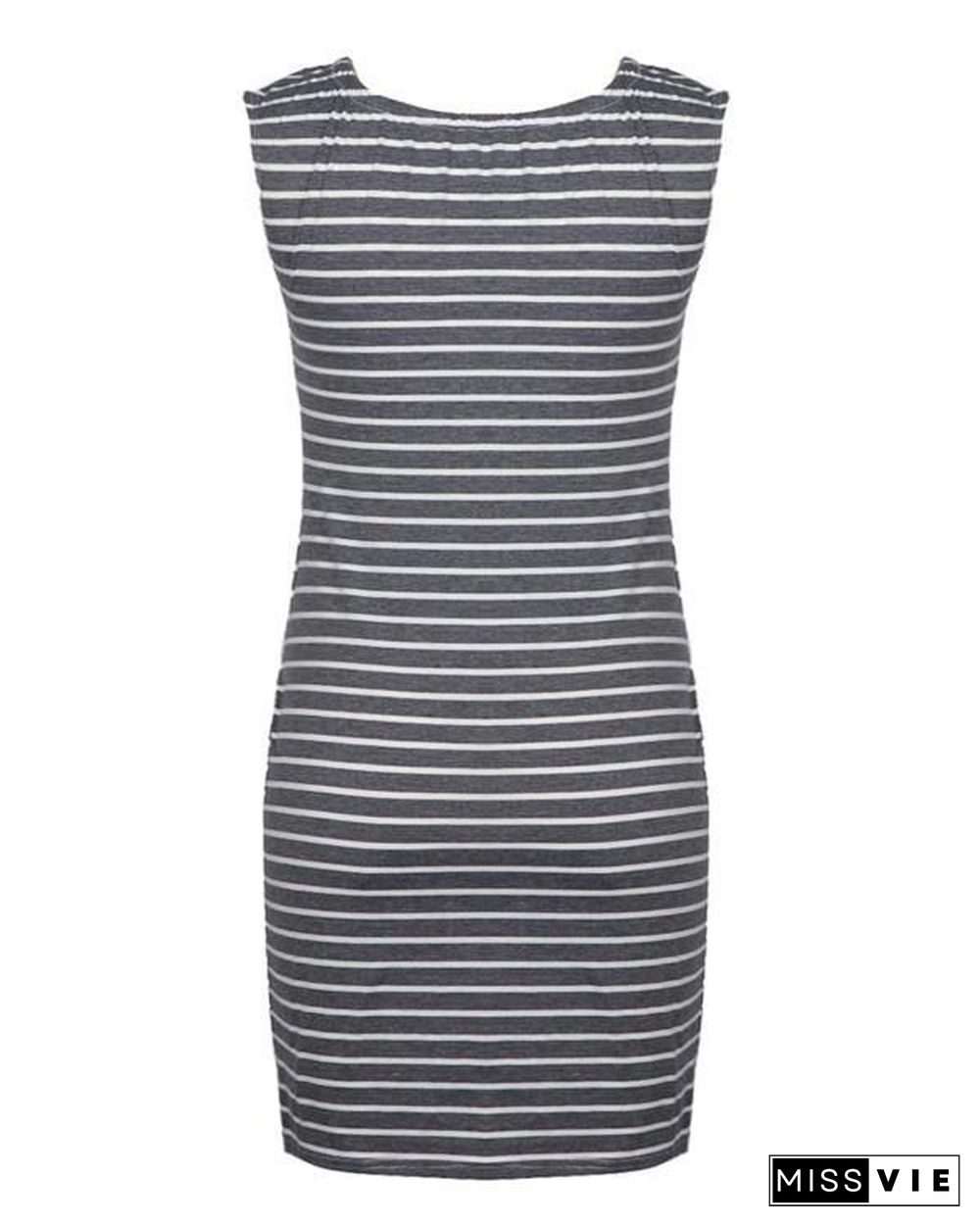 Sleeveless Striped Women Summer Casual Holiday Mini Dress