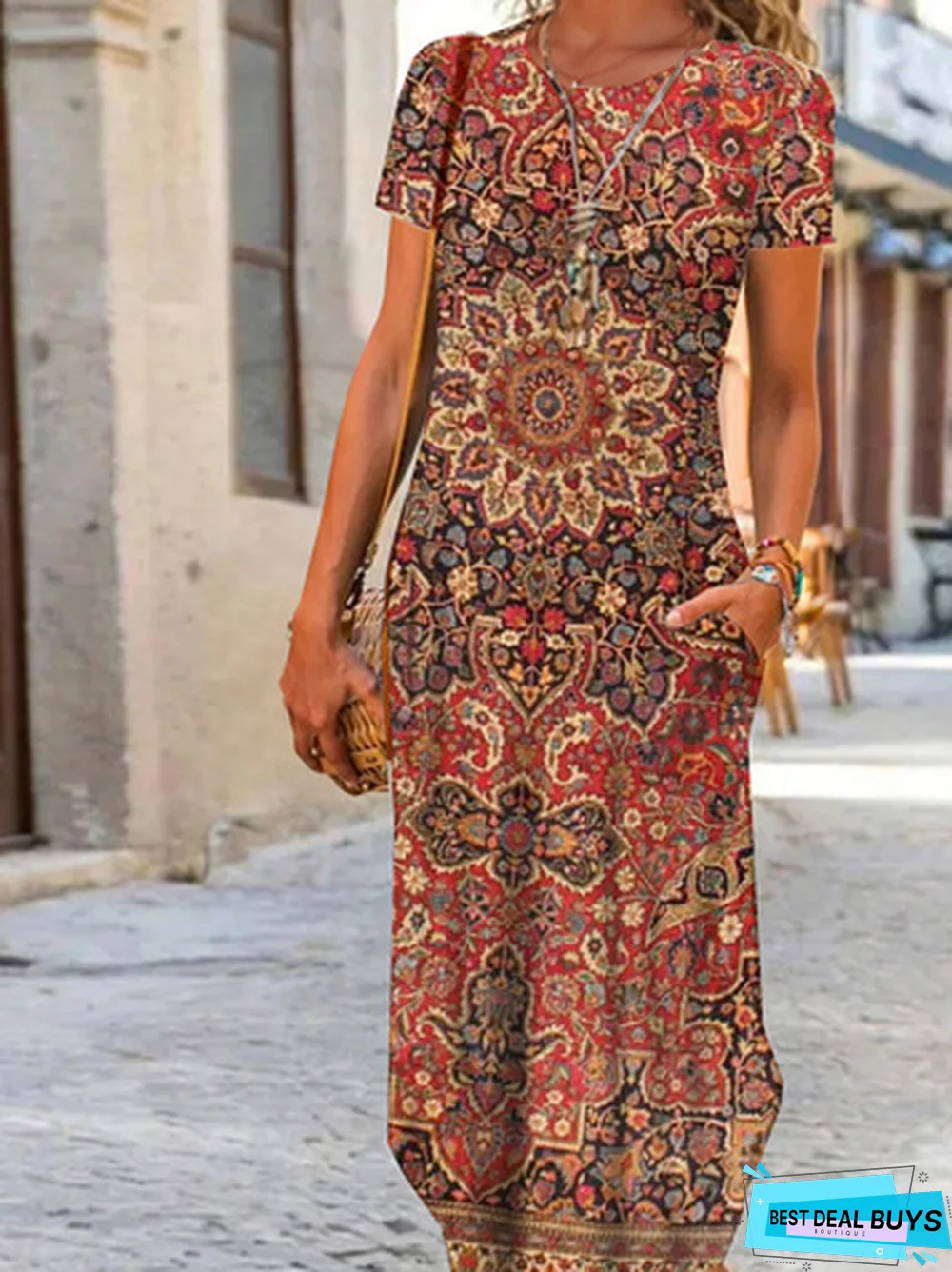 Boho Short Sleeve Knit Dress