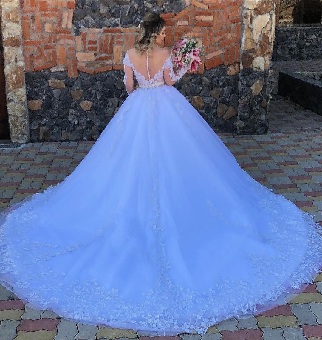 A-Line/Princess Off-the-Shoulder Short Sleeves Split Side Wedding Dresses main image 1
