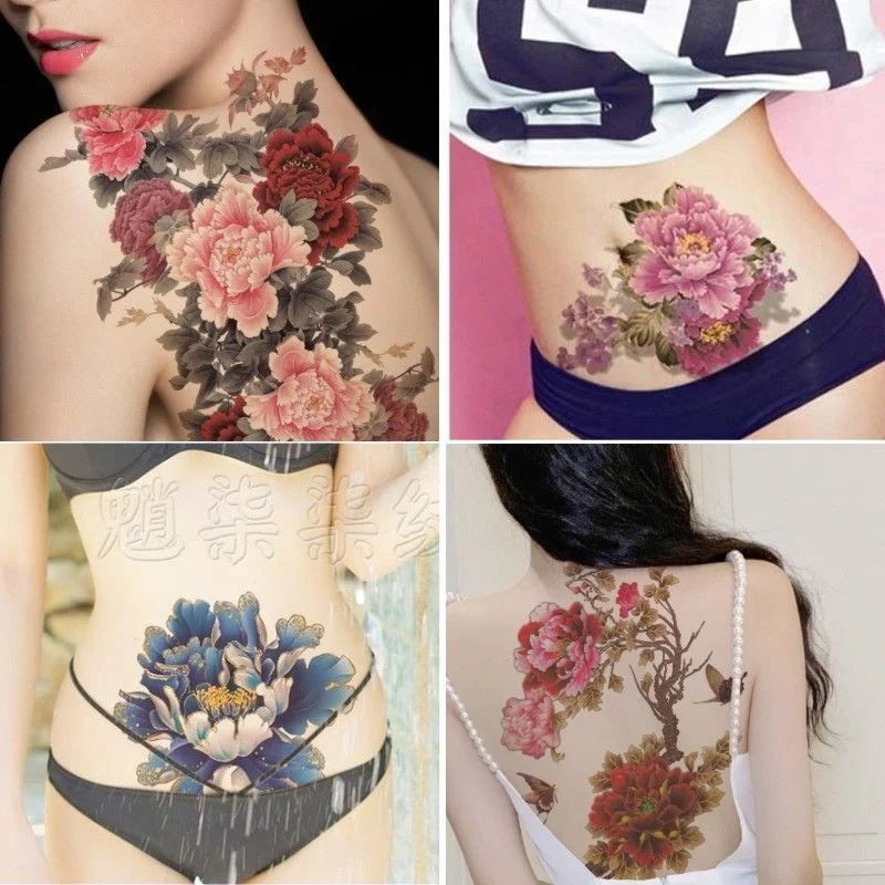 Sdrawing 4/5/9/10/18 PIeces Long Lasting Blue Flower Jewelry Tattoo Sticker Sexy Belly Block Scar Stretch Marks Waterproof Tattoo Sticker